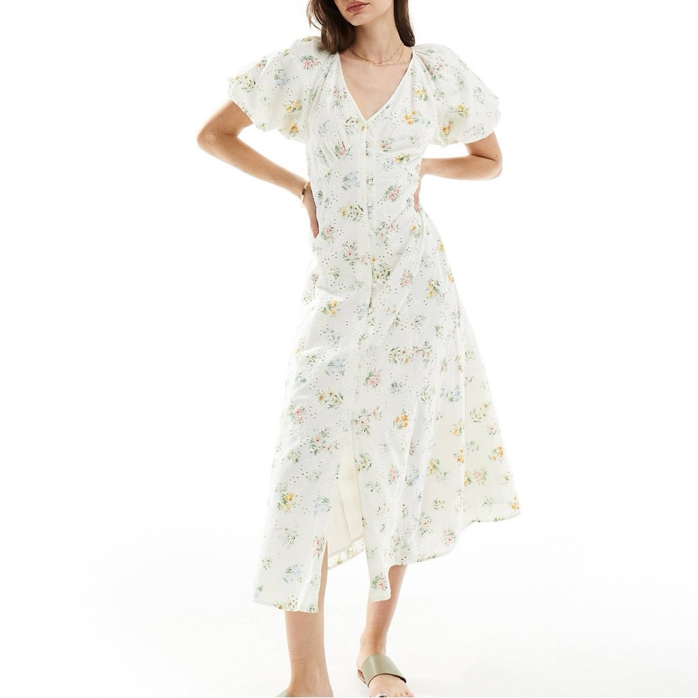Nobody's Child Lennox eyelet midi dress in white floral